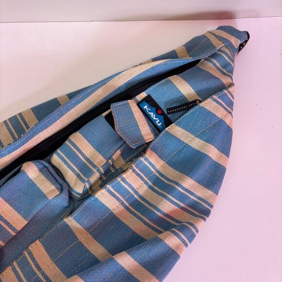 Kavu Blue and Cream Striped Sling Backpack Bag - Picture 3 of 8